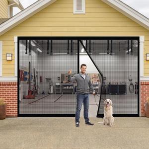 Garage Door Screen for 2 Car Garage 16x7FT, Durable Fiberglass Screen Door Mesh with 6 Roll Up Straps, Heavy Duty Garage Curtain Cover Kit Net Screen for Garage, Patio, Terraces,Gym, Balconies, Porch