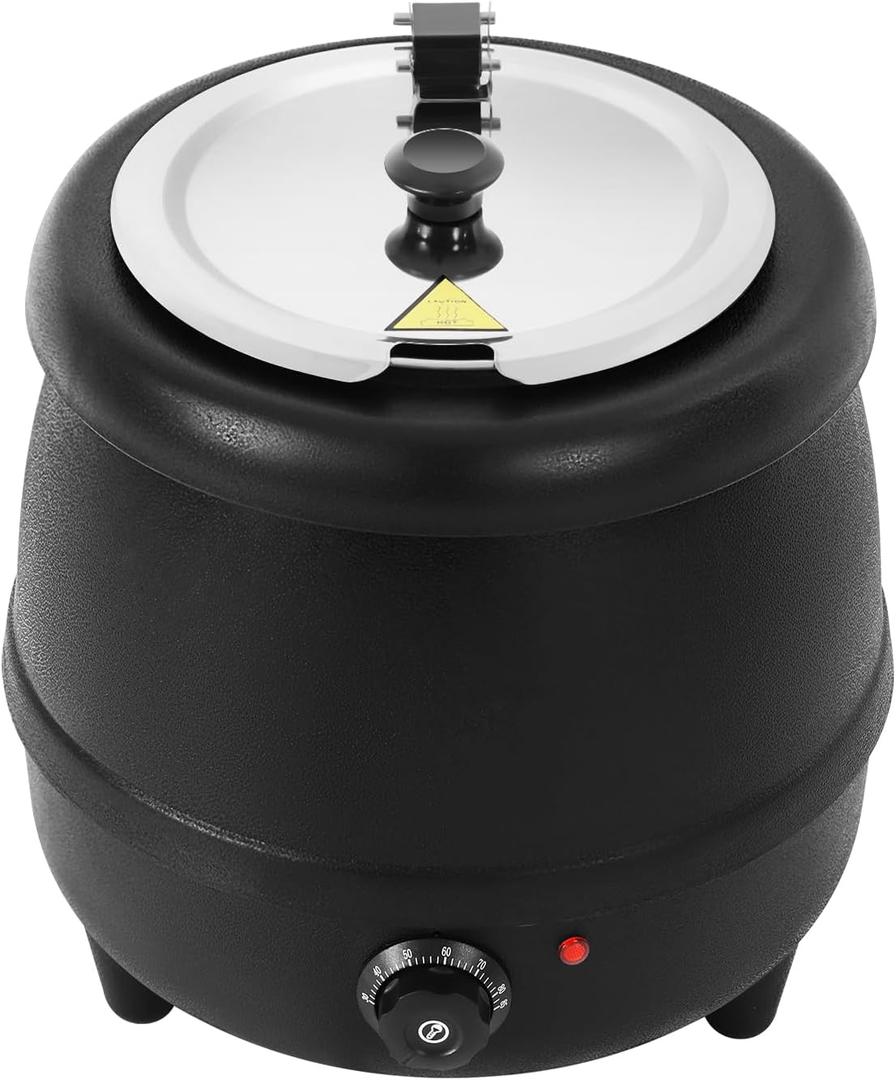 10.5QT/10L Commercial Electric Soup Warmer,400W Soup Kettle, Stainless Steel Hinged Lid and Detachable Insert Pot, Ideal for Restaurants, Catering,Family Gathering Black