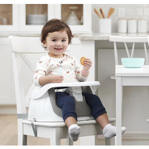 Regalo 2-in-1 Baby Floor Seat & Booster Seat with Tray, Sit-Up Support Chair for Infants & Toddlers, Portable Feeding Seat with Harness, Grow-with-Me Design, Indoor & Outdoor, White/Gray