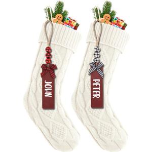 2PACK 18Inch Cable Knitted Personalized Christmas Stockings, Personalized Hanging Stockings for Holiday Party, Christmas Tree, and Family Home Decor in White