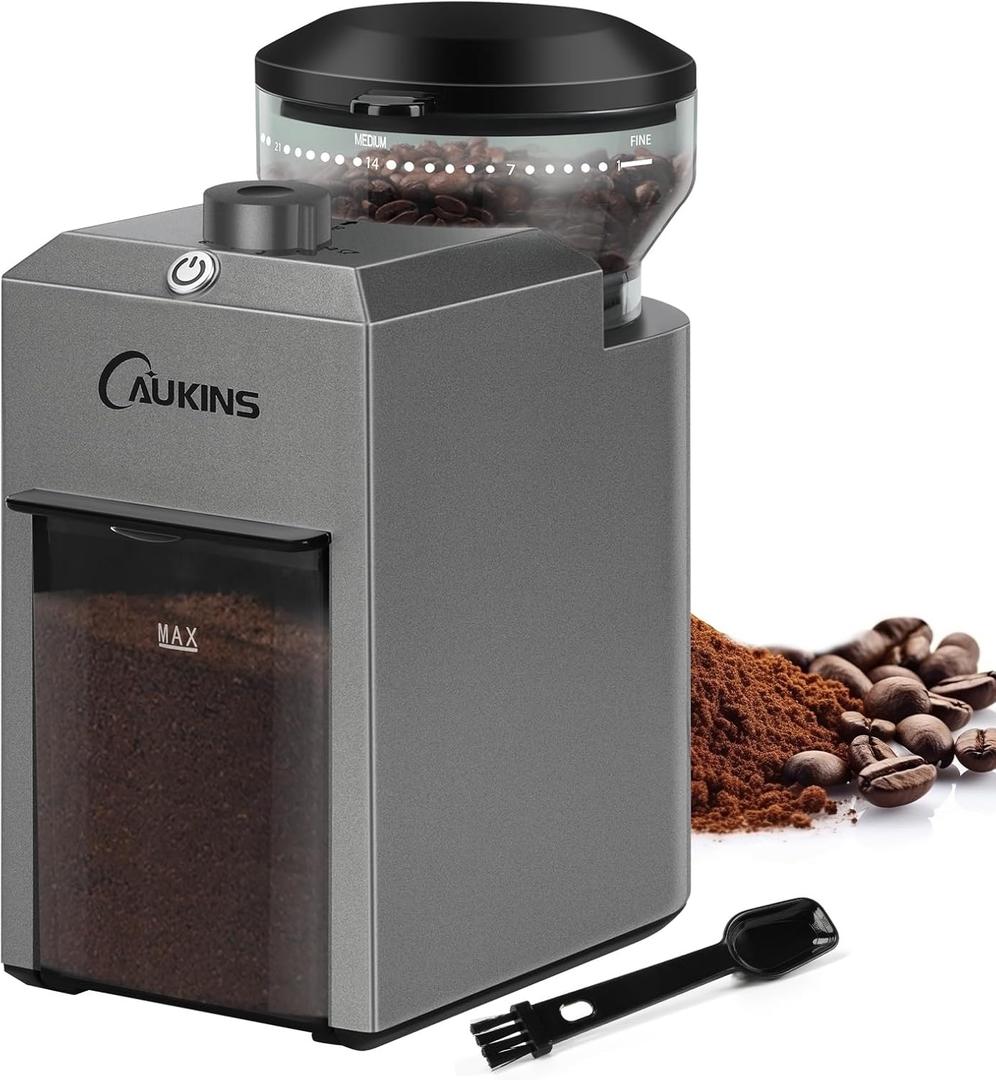 Burr Coffee Grinder Electric: Upgrated Coffee Bean Grinder Automatic with Adjustable 28 Settings - 12 Cups Anti-static Espresso Grinder for Home Use (Metallic Gray Button)