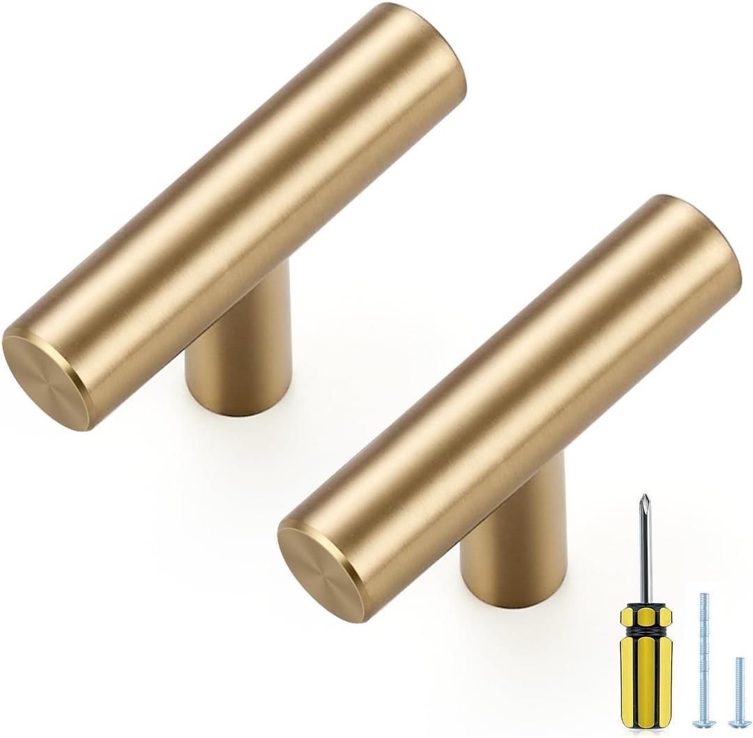 Ravinte 10 Pack Kitchen Cabinet Handles Champagne Bronze Single Hole Stainless Steel Pulls for Dresser Drawer Cupboard Handles with Screwdriver, 2 Inch Length