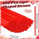 2 x Potchen 100 Pcs Plastic Straws Disposable Drinking Straw Bulk for Cocktail Summer Wedding Birthday Party Spooky Party Supplies(Red,Lips)