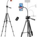 Aureday Phone Tripod, 82" Tripod for iPhone with Flexible Gooseneck, Wireless Remote and Phone Holder, Extendable Cell Phone&Camera Tripod Stand for Selfies/Video Recording/Live Streaming/Vlogging (Black)
