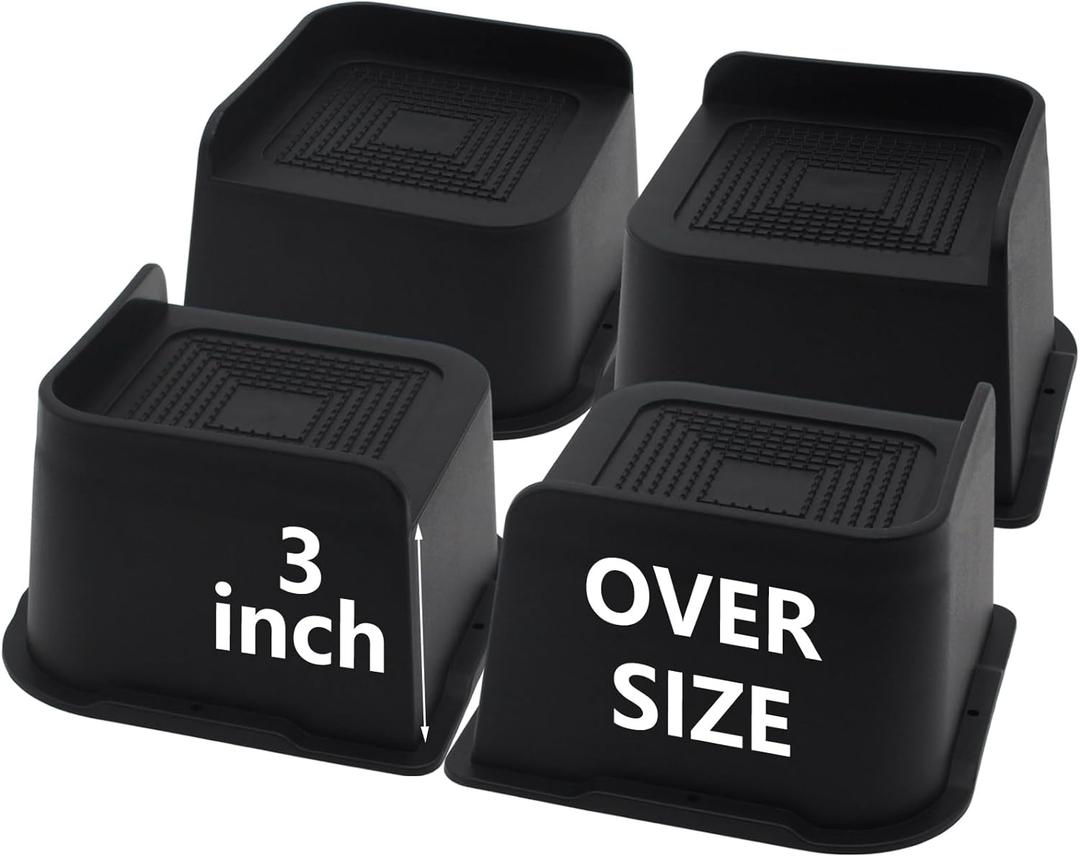 4 Pack Bed Risers 3 inch Heavy Duty, Oversized Furniture Risers, Black Bed Lifts Risers for Table, Sofa, Chair, Couch, Desk, Bed Frame Risers Supports Up to 6,500 Lbs