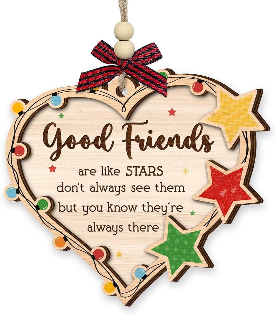 2 x Friends Christmas Ornaments 2025 - Friendship Ornament, Friendship Gifts for Women, Men - Wooden Good Friends are Like Stars Ornament for Bestie, Soulmate, Sister, Coworkers, Neighbors