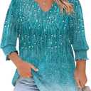 Rapbin Plus Size Tunic Tops for Women Dressy 3/4 Three Quarter Sleeve 2025 Ladies Peasant Blouse to Hide Tummy (Blue Green Floral 3XL)