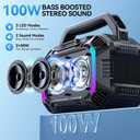 Wilody Speakers Bluetooth Wireless, 100W Loud Outdoor Speaker with Bass, IPX7 Waterproof Floatable, 20H Playtime, Wireless Charge, TWS, RGB Light, Portable Speaker for Work, Garage, Outdoor (Black)
