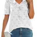 BerryGo Women's Cotton Eyelet Tops Blouse 2026 Casual Boho Embroidered Short Sleeve Fully Lined Summer Dressy Shirts(White L)