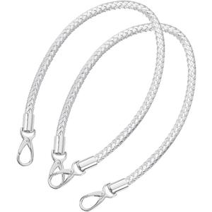 uxcell Leather Purse Strap, 2Pcs 60cm/23.62" Short Leather PU Braided Purse Replacement Handle with Metal Buckles for Underarm Bags, Handbags (Silver Strap + Silver Clasp)