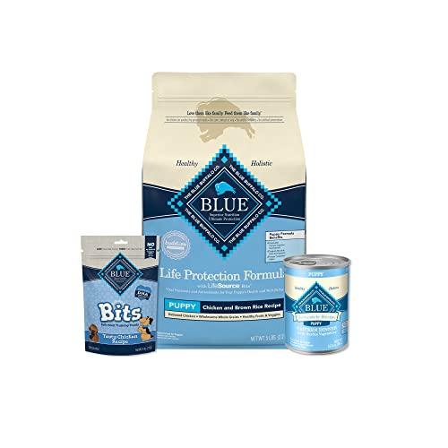 Blue Buffalo Life Protection Formula Natural Puppy Starter Kit - Dry & Wet Dog Food, & Blue Bits Puppy Treats, Chicken, 3pct Best Before 10/30/2026