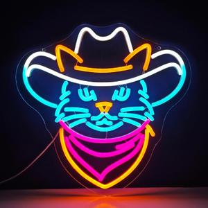 Cowboy Cat Neon Sign - Adjustable Dimmable LED Neon Light, 13.8"x13.7", Premium Quality, Vibrant Home Decor