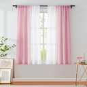 Pink Ombre Chiffon Sheer Curtains for Living Room Bedroom, Gradient Crinkle Semi Voile Curtain Panels for Small Window Light Filtering Window Drapes for Laundry Room Rod Pocket, 2 Panels, 52"Wx54"L