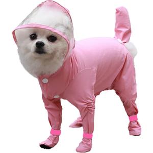 Dog Raincoat with Hood, Waterproof Full-Coverage Reflective Rain Jacket Quick-Drying Rain Poncho and Shoes for Small Medium Large Dogs,Pink,S (SBack Length 8'')