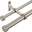 Double Curtain Rods with Aluminum End Cap and Full Surround Brackets,1"Front and 5/8" Back Rod,Adjustable between 36 to 72 Inches (3-6 Feet), Brushed Nickel Double Window Drapery Rod