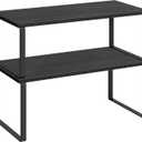 SONGMICS Cabinet Organizer Shelf, Set of 2 Kitchen Counter Shelves, Kitchen Storage, Spice Rack, Stackable, Expandable, Metal and Engineered Wood, Ink Black and Charcoal Black UKCS025B01