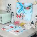 Preboun 4 Pcs Christmas Sealife Kitchen Towels Christmas Decoration Absorbent Dish Quick to Drying Hand Polyester Cleaning Tea Coastal Towels for Home Washing Drying Dishes Kitchen