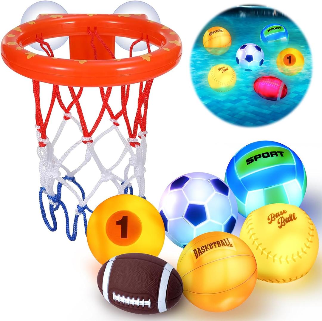 Light Up Bath Toys, Bathtub Basketball Hoop for Kids 1-3, Toddler Pool Water Table Toys 6-12-18 Months, Sensory Toys for Tub Pool Swimming Shower, Baby Bathtime for Boy Girl Birthday