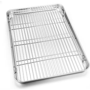 Homikit Baking Sheet with Rack (1 Pan + 1 Rack), 20" x 14" Stainless Steel Large Cookie Sheets for Baking, Big Bacon Baking Tray with Cooling Rack for Roasting Cooking, Nonstick & Dishwasher Safe, 20x14x1.2