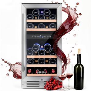 BODEGA 15 Inch Wine Fridge, 30 Bottle Dual Zone Wine Cooler, 41-72℉ Compressor Wine Refrigerator with Tempered Glass Door, Built-in or Freestanding Wine Cooler for Home Kitchen Bar (3.2 cu.ft).