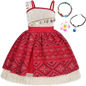 COTRIO Princess Dress for Girls Toddler Kids Outfit with Accessories Necklace Halloween Costume for Girl Dress Up Clothes (7-8 Years, Red Beige)