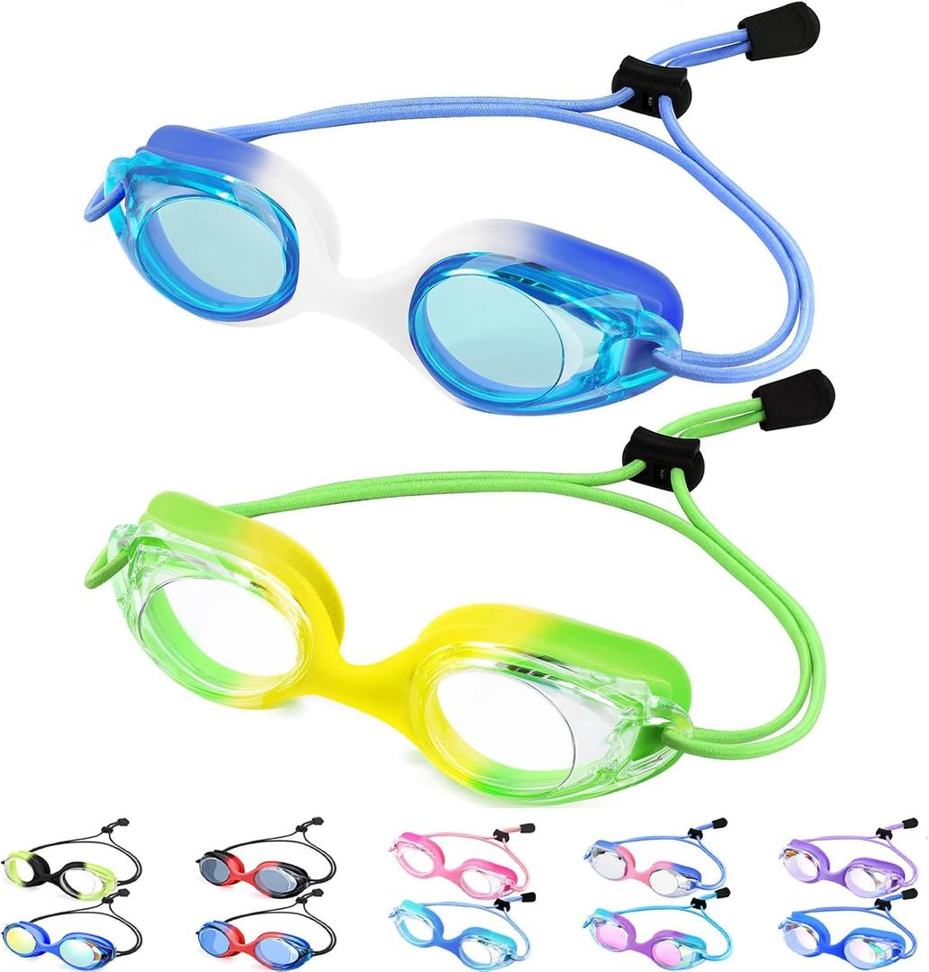Vvinca Kids Swim Goggles with Bungee Strap No Leaking Anti Fog Toddler Goggles with Quick Adjust Ages 3-14