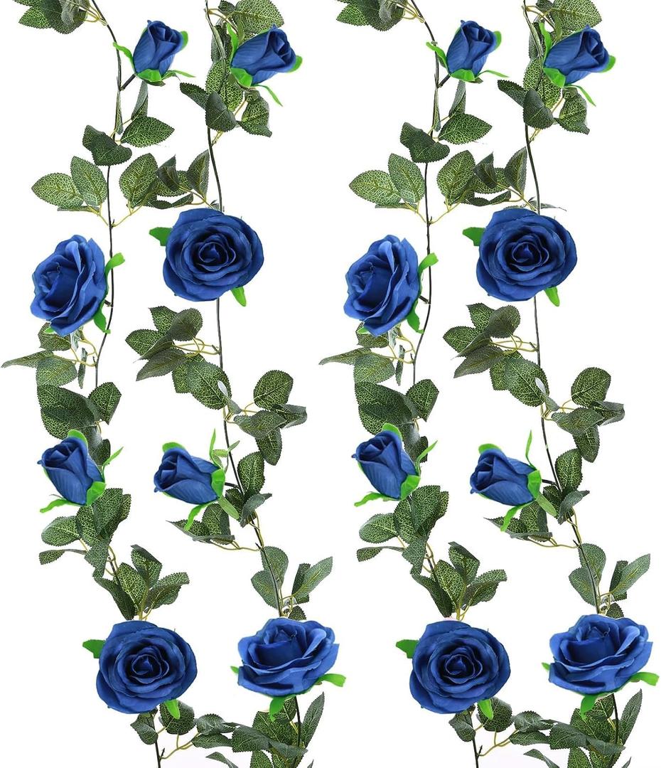 Felice Arts 2 Pack Royal Blue Artificial Rose Vine Each 6.5FT Fake Flower Garland Hanging Rose Garland for Wedding Flowers Table Arrangement Birthday Ceremony Room Graduation Decor