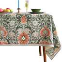 ISAENNE Designer Bohemian Linen Green Small Square Tablecloth,Floral Indoor Table Cloth,Stain Resistant Home Decor Tablecloths for Dining Thanksgiving Kitchen Party Christmas,67"*67"-Naples