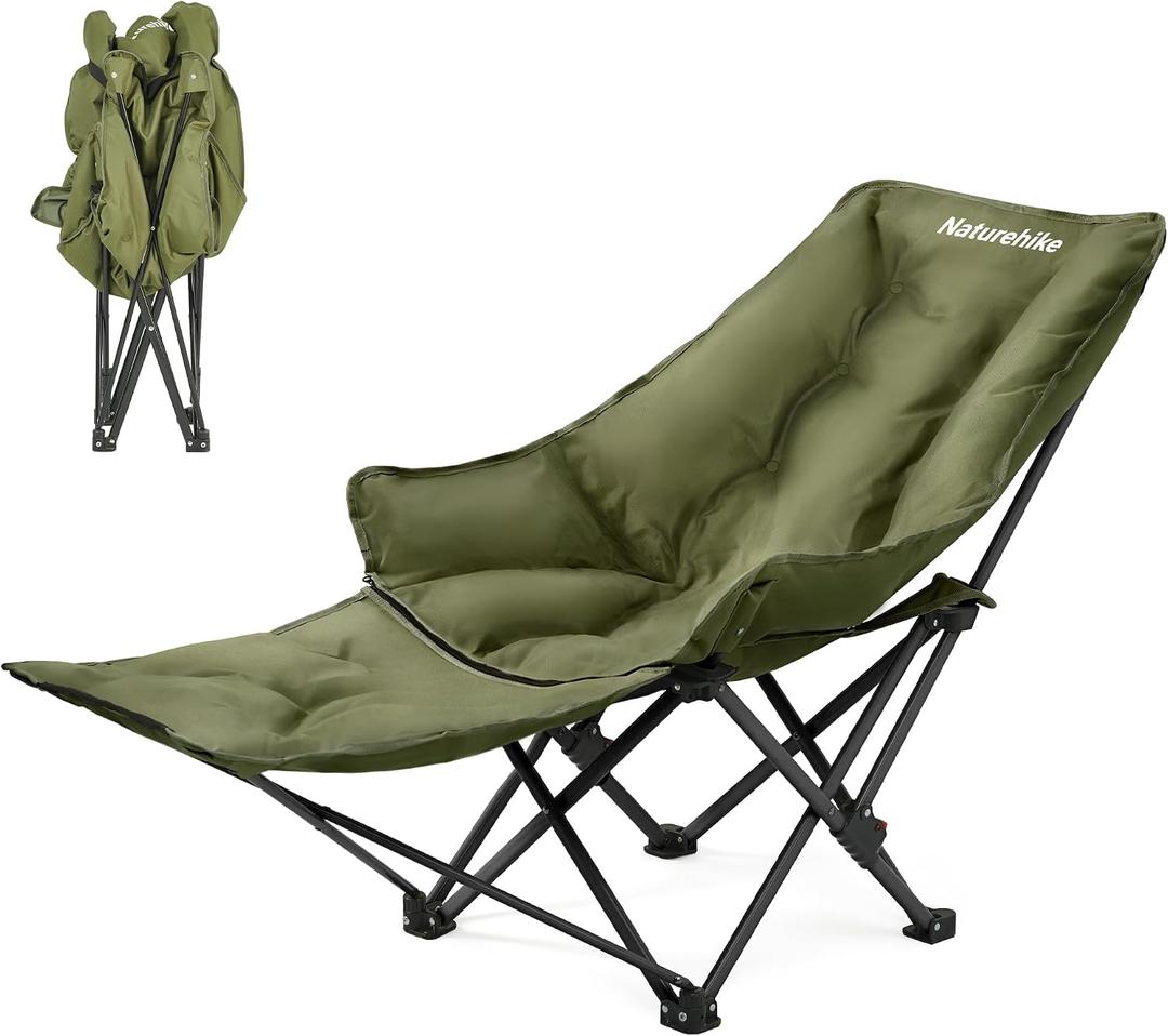 Naturehike Seastar Reclining Camping Chair, Padded Camp Chair with Detachable Footrest, Green