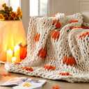 Mindsoft Fall Pumpkin Chunky Knit Throw Blanket 50" x 60",Beige