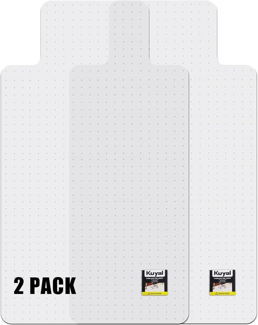 Kuyal Office Chair Mat for Carpet, 2 Pack 32x55 Clear Heavy Duty Computer Chair Mat with Lip, Under Desk Protector Carpeted Floors Mat, Easy Chair Movement,Ship Flat (32" X 55" with Lip 2Pack)