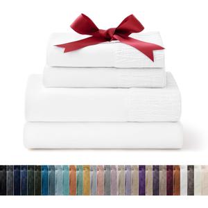 Bedsure King Size Sheets Set - 4 Pieces Soft King Sheets - Breathable & Cooling - Hotel Luxury - Easy Care Polyester Microfiber Bedding for Women, Men, Bright White