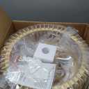 Wood Caged Ceiling Fans with Lights and Remote, Farmhouse Flush Mount Ceiling Fan with Light, Rustic Ceiling Fans Low Profile Bladeless Wooden Fandelier for Bedroom, Dining Room, Kitchen (‌Natural)