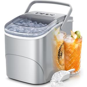 Ice Makers Countertop,26Lbs/24H,9 Cubes in 6 Mins,Portable Ice Maker Machine with Self-Cleaning,2 Sizes of Bullet Ice,Perfect for Home Kitchen(Grey)