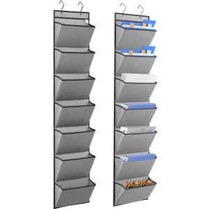 2 Pcs Over the Door File Organizer Back to School Hanging File Holder Classroom Office Organization for Mails Papers Magazines and Books (7 Pockets)
