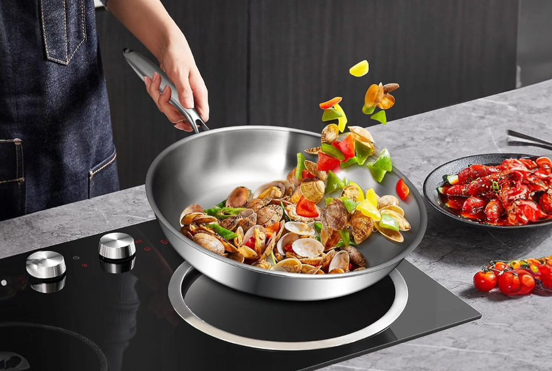 EWFEN Tri-Ply Stainless Steel Frying Pans Set, 8”Cooking pans, PFOA&PTFE Free Skillet, Induction Cooking Pan, Dishwasher and Oven Safe, Fast & Even Heat, Heavy Duty and Detachable Handle