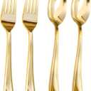 Gold Plastic Forks and Spoons Heavy Duty Set-160Pack Gold Plastic Silverware incl 80 Forks,80 Spoons - Disposable Cutlery Flatware,Gold Utensils Dinnerware for Birthday, Dinners, Parties,Weddings