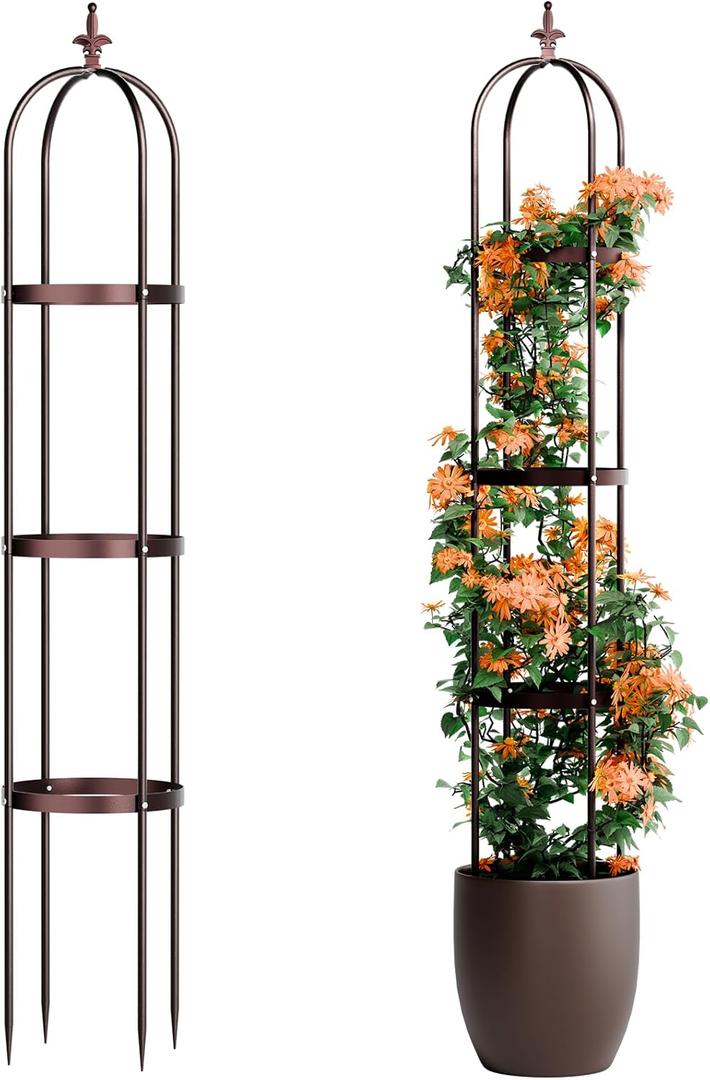 Idzo Trellis for Climbing Plants Outdoor, Garden Trellis Steel, Obelisk Design Hammer Stone Coated, 2025 Bronze Color, Vertical Support for Climbing Plants, Decorative for Outdoor & Indoor Use (Upgraded Metal_Bronze)
