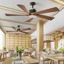 TXCSLY 52'' Ceiling Fans with Lights, Modern Ceiling Fan with Remote Control, Indoor Outdoor Ceiling Fan for Living Room,Bedroom 5 Blade 3 Color Tempearture (Walnut)