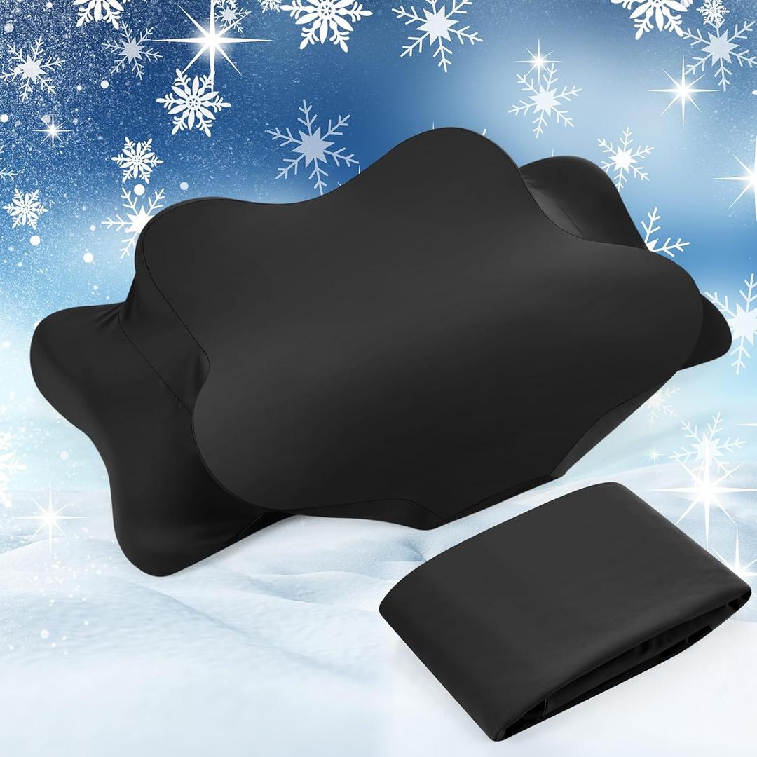 Hahafelt Cooling Cervical Neck Pillowcase Cover (Only Pillow Case) Ergonomic Pillowcase with Zipper Breathable Contour Pillow Cover for Side Back Stomach Sleepers (Black,Standard Size)