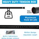Tension Curtain Rod 43 to 162 Inches (3.6 to 13.5 ft), 1.26" Diameter Spring Adjustable Heavy Duty Long Large Curtains Pole for Windows Door Bathroom Patio Outdoor No Drilling, Black