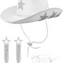 White Cowgirl Hat with Heart Sunglasses - Cowboy Hat with Glitter Star Fits Women for Bachelorette Themed Party