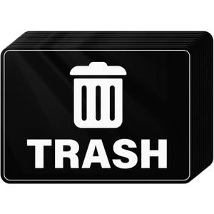 10 Pack Trash Cans Stickers 10  7 Inches Vinyl Weatherproof Self Adhesive Recycle Sign for Waste Bins Home Business (Black)