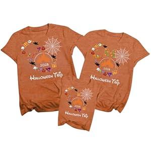 Family Halloween Matching T-Shirts Pumpkin Shirts Funny Spooky Family Costume Tees Top for Kids Adults (XX-Large, Yellow Brown)