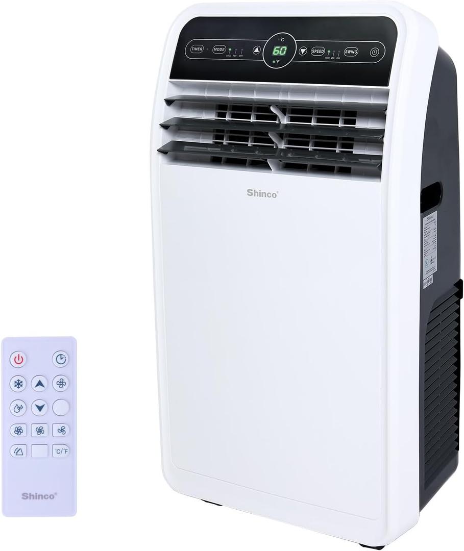 Shinco 12,000 BTU Portable Air Conditioner, Portable AC Unit with Built-in Cool, Dehumidifier&Fan Modes for Room up to 450 sq.ft, with Remote Control, 24 Hour Timer, Installation Kit (SPF1-White-Standard)
