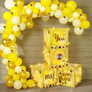 Honoson 54 Pieces Sunflower Baby Shower Party Decorations Sunflower Balloon Boxes with LED Light Strings You Are My Sunshine Birthday Decorations Backdrop for Sun flower Themed Wedding Supply Decor