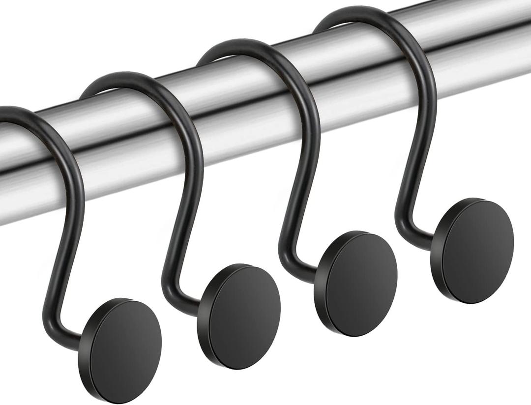 CHICTIE Black Shower Curtain Hooks, 12 Pieces, Metal, Shower Curtain Rings, Modern Decorative Design