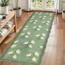 Scalloped Floral Kitchen Runner Rug, 2x6 Washable Rug Runners for Hallways Non-Slip, Green Boho Farmhouse Ultra-Thin Soft Carpet for Bathroom Laundry Entryway