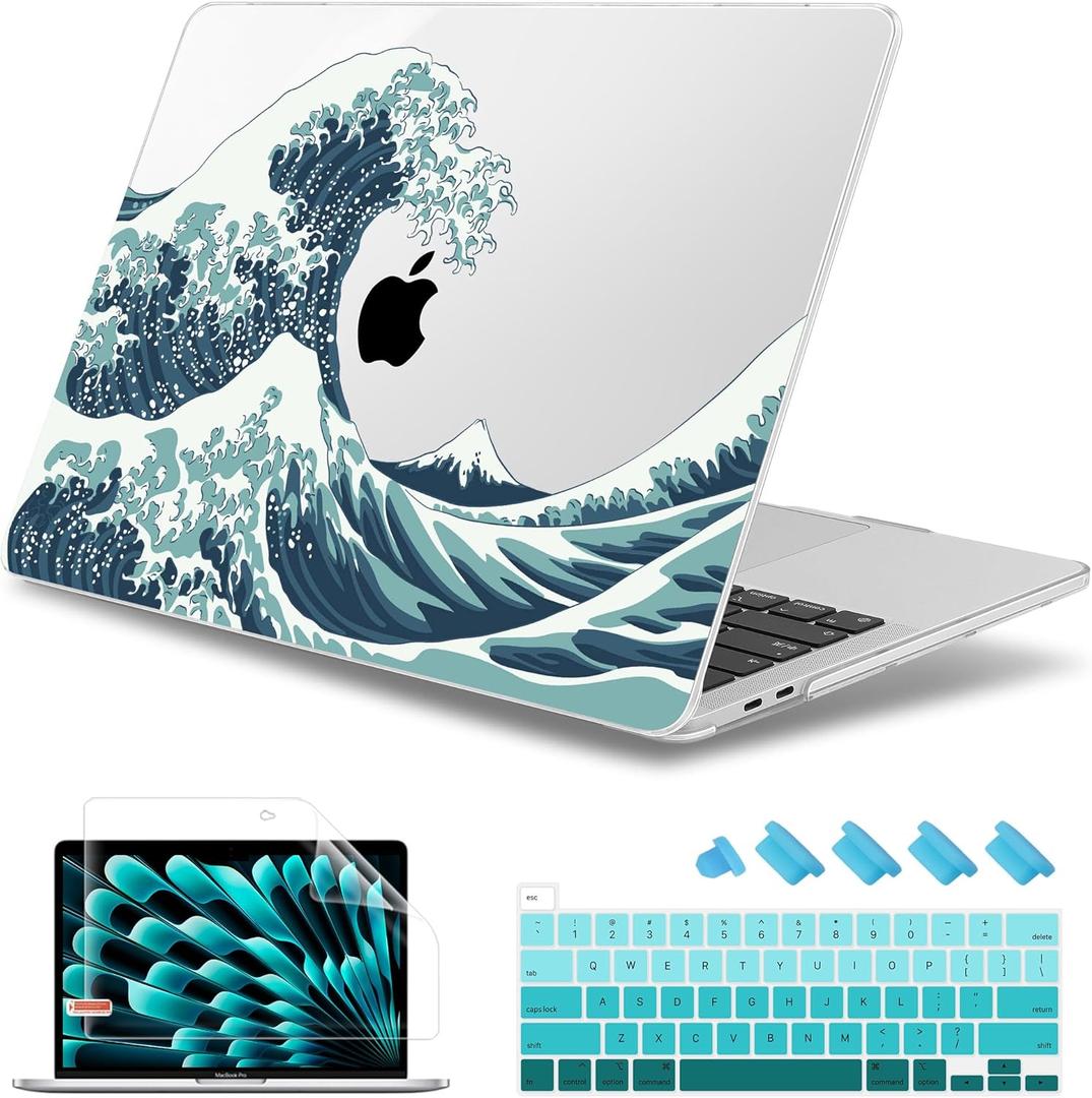 May Chen Compatible with MacBook Pro 13 inch Case 2022 2021 2020 Release Models A2338 M2 M1 A2251 A2289, Plastic Hard Shell Case for MacBook Pro 13 Inch with Touch Bar Fits Touch ID, Great Wave