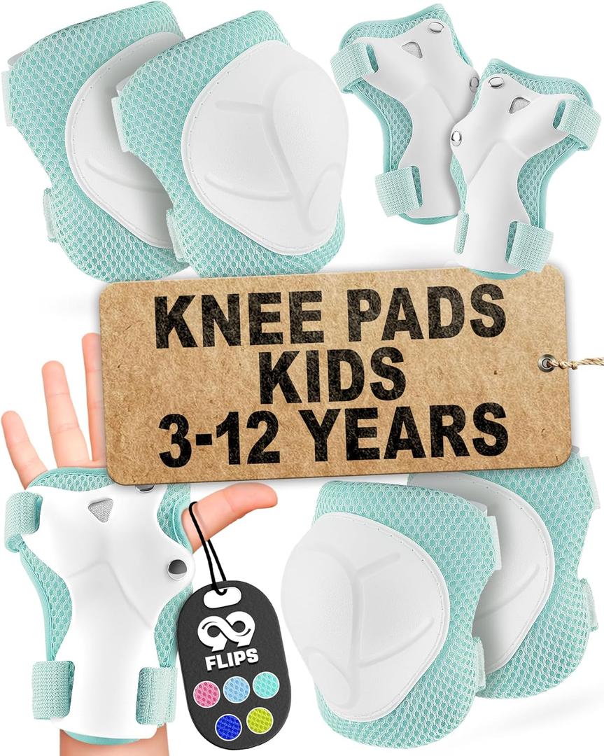 99FLIPS Kids Knee Pads and Elbow Pads Set - Knee Pads for Kids - Knee Elbow Pads for Kids - Size SM Mint - Toddler Knee Pads and Elbow Pads Set Skating Pads